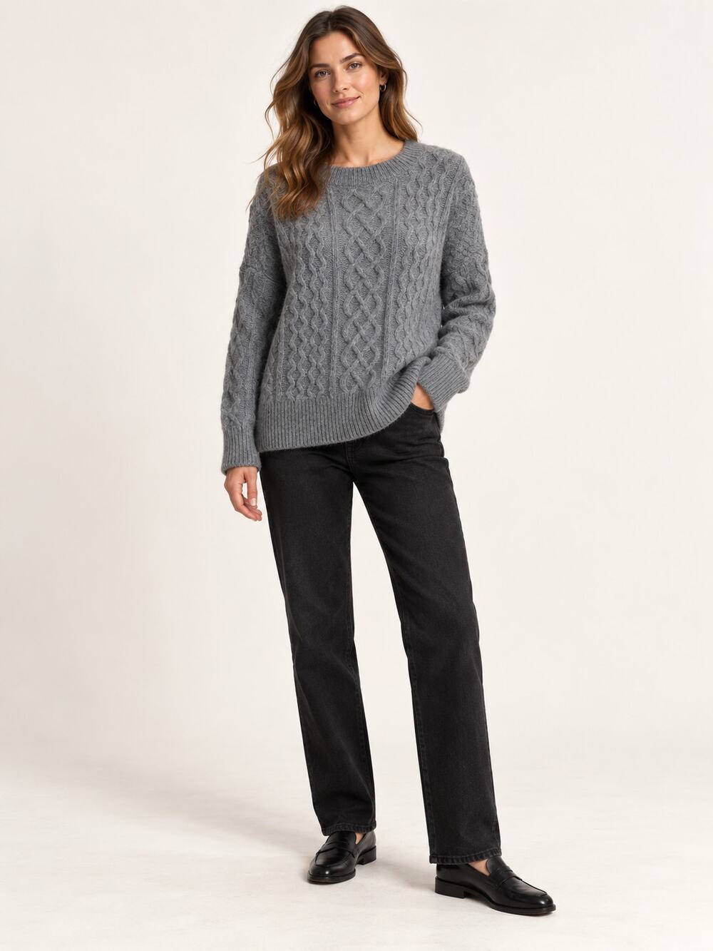 Favorite Daughter The Cable Pullover Sweater Gray Merino Cashmere Blend S $328